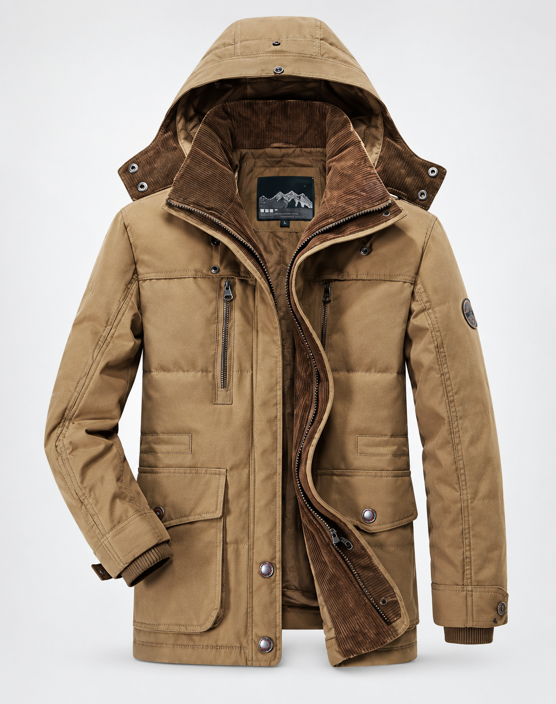 Cappotto invernale da uomo caldo, con fodera in pile e cappuccio rimovibile