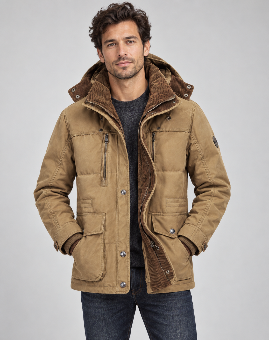 Cappotto invernale da uomo caldo, con fodera in pile e cappuccio rimovibile