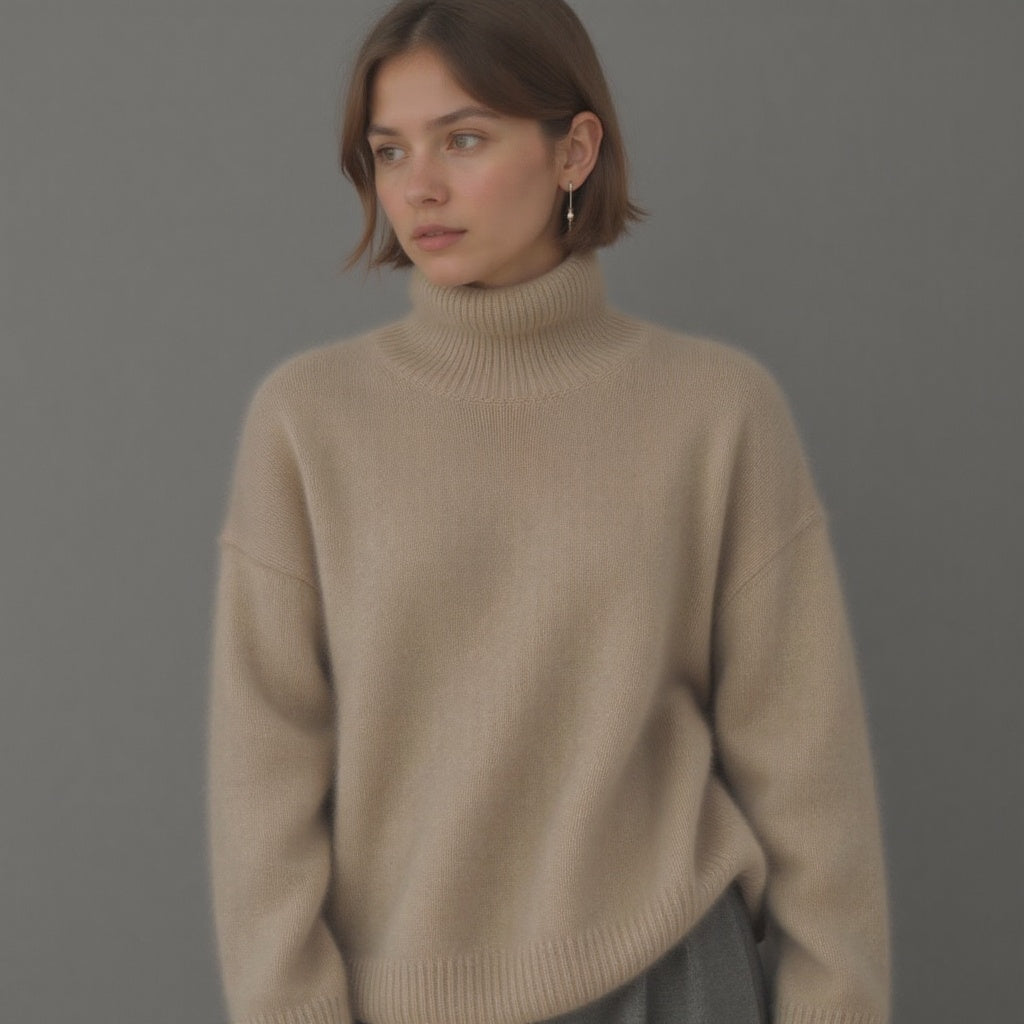 Pull col roulé oversize femme cachemire chaud doux élégant