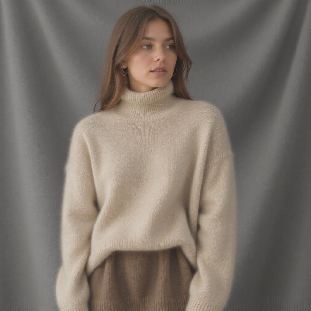 Pull col roulé oversize femme cachemire chaud doux élégant