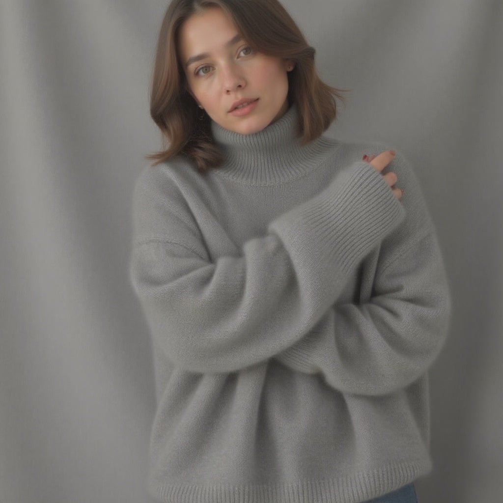 Pull col roulé oversize femme cachemire chaud doux élégant