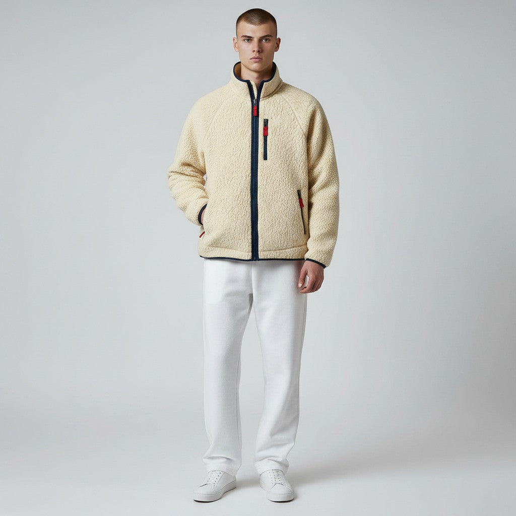 Veste polaire sherpa homme col montant zip frontal doublure douce
