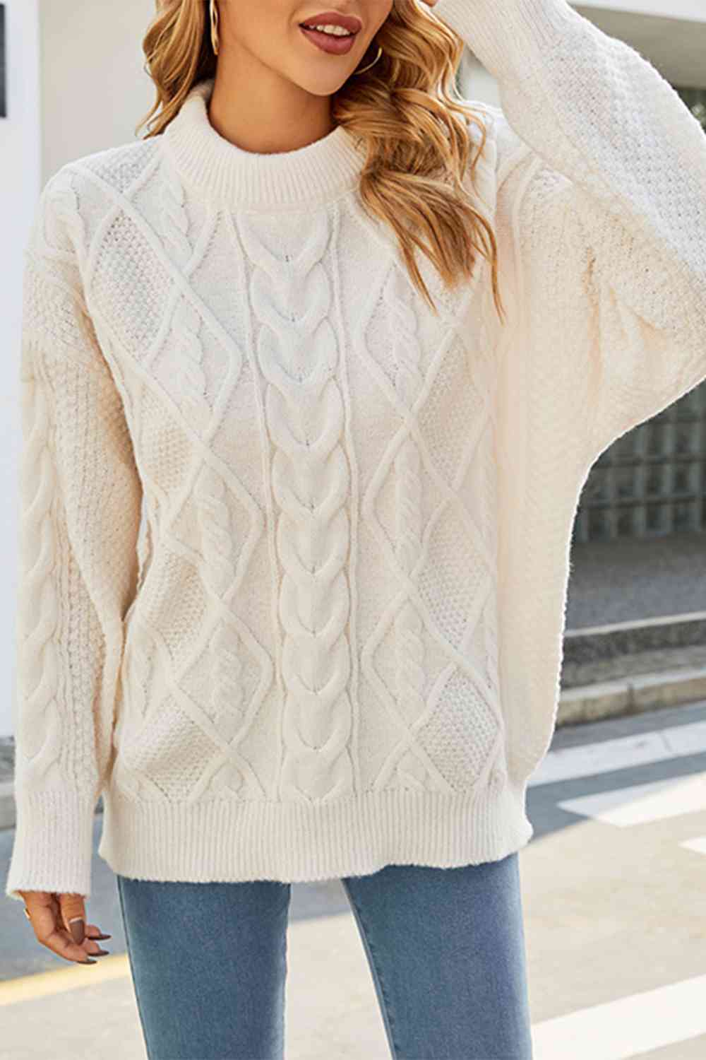 Suéter extragrande de ochos para mujer, cuello redondo, cálido y cómodo para invierno
