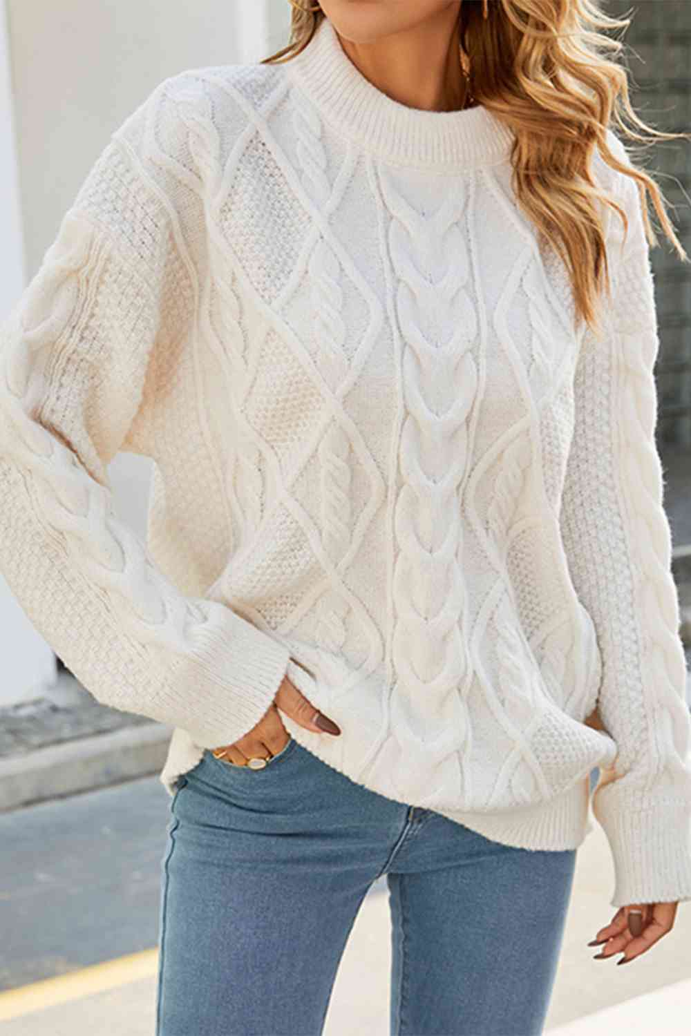 Suéter extragrande de ochos para mujer, cuello redondo, cálido y cómodo para invierno