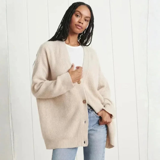 Women’s oversized longline ribbed V-neck button cardigan