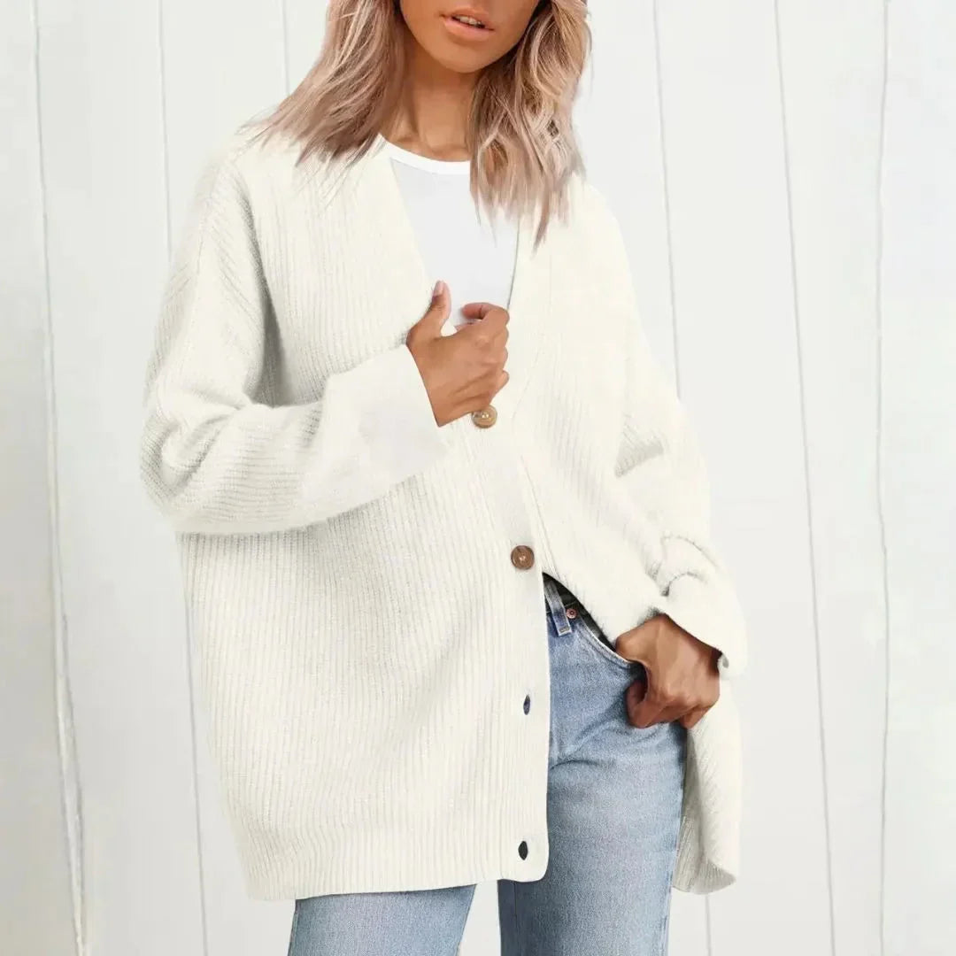 Women’s oversized longline ribbed V-neck button cardigan