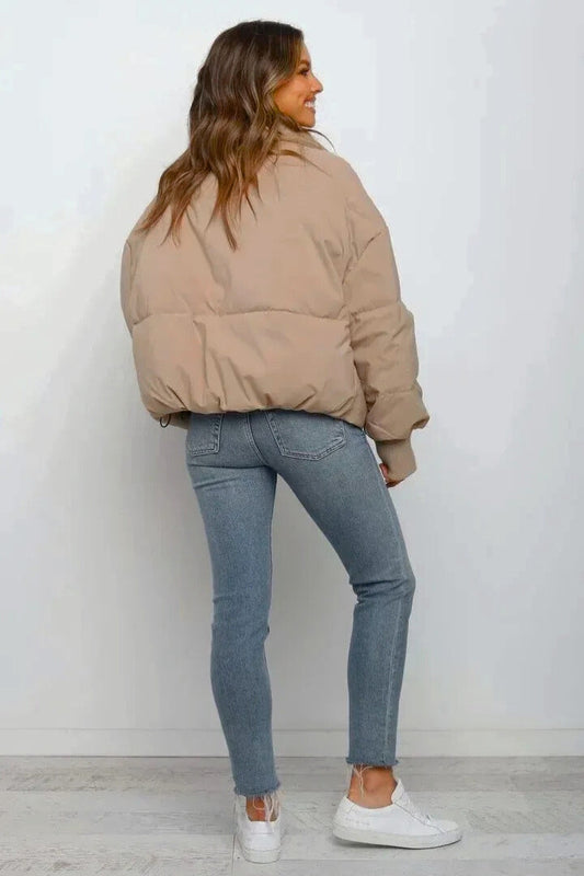 Women's short quilted puffer jacket, fitted cut, ribbed cuffs
