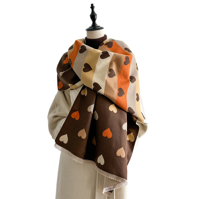 Bufanda de mujer con estampado de corazones y flecos, accesorio suave