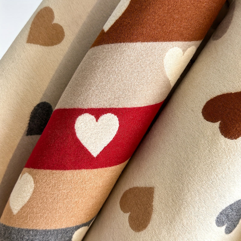 Bufanda de mujer con estampado de corazones y flecos, accesorio suave