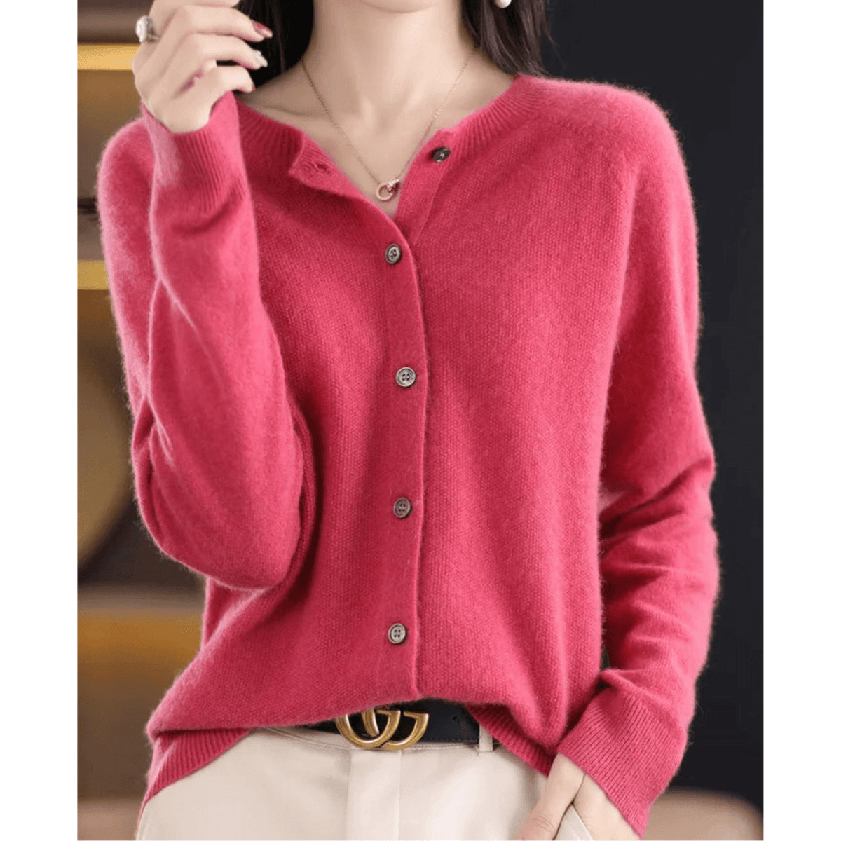 Cardigan Encolure en V Fermeture Boutonnée pour Femme