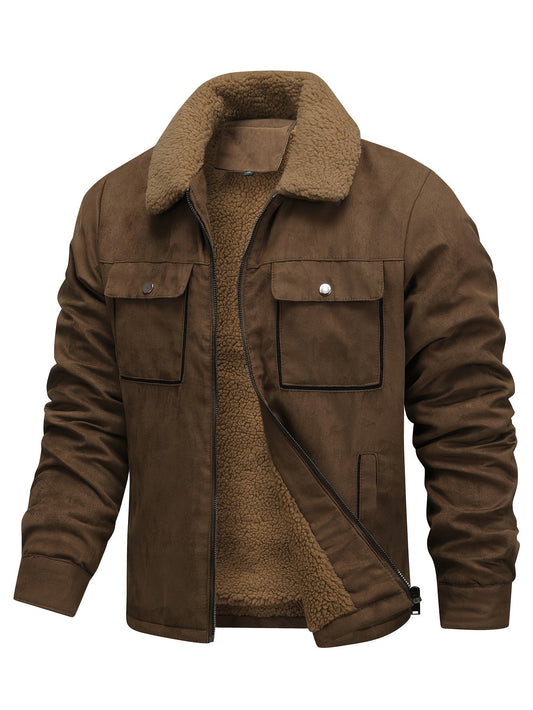 Chaqueta de hombre forrada de polar, cuello clásico y bolsillos delanteros seguros