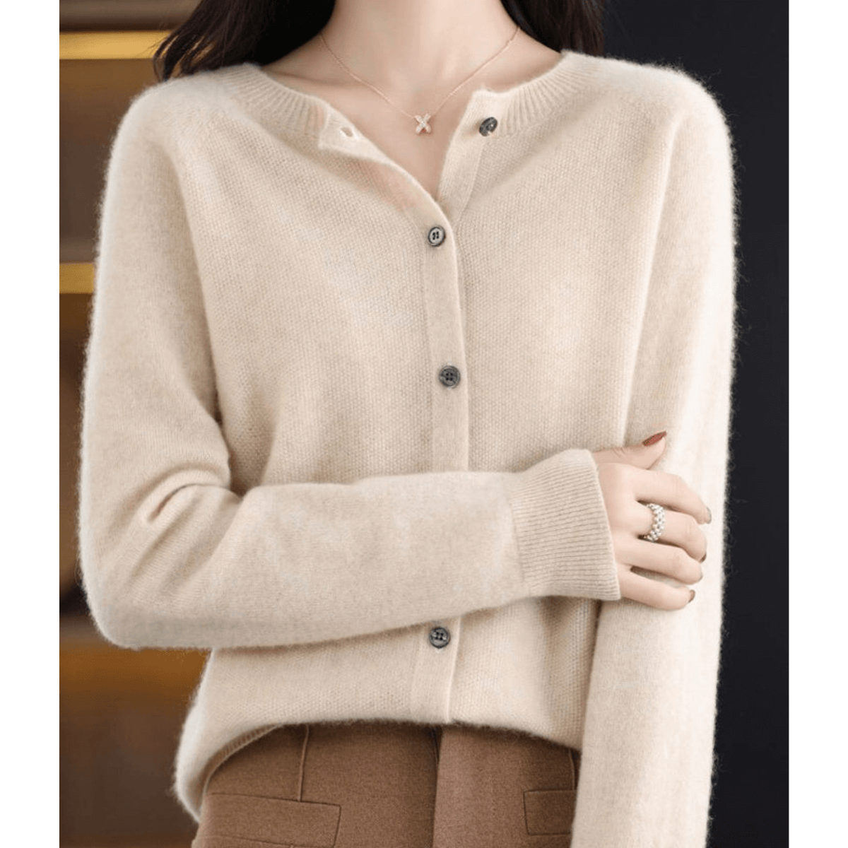 Cardigan Encolure en V Fermeture Boutonnée pour Femme