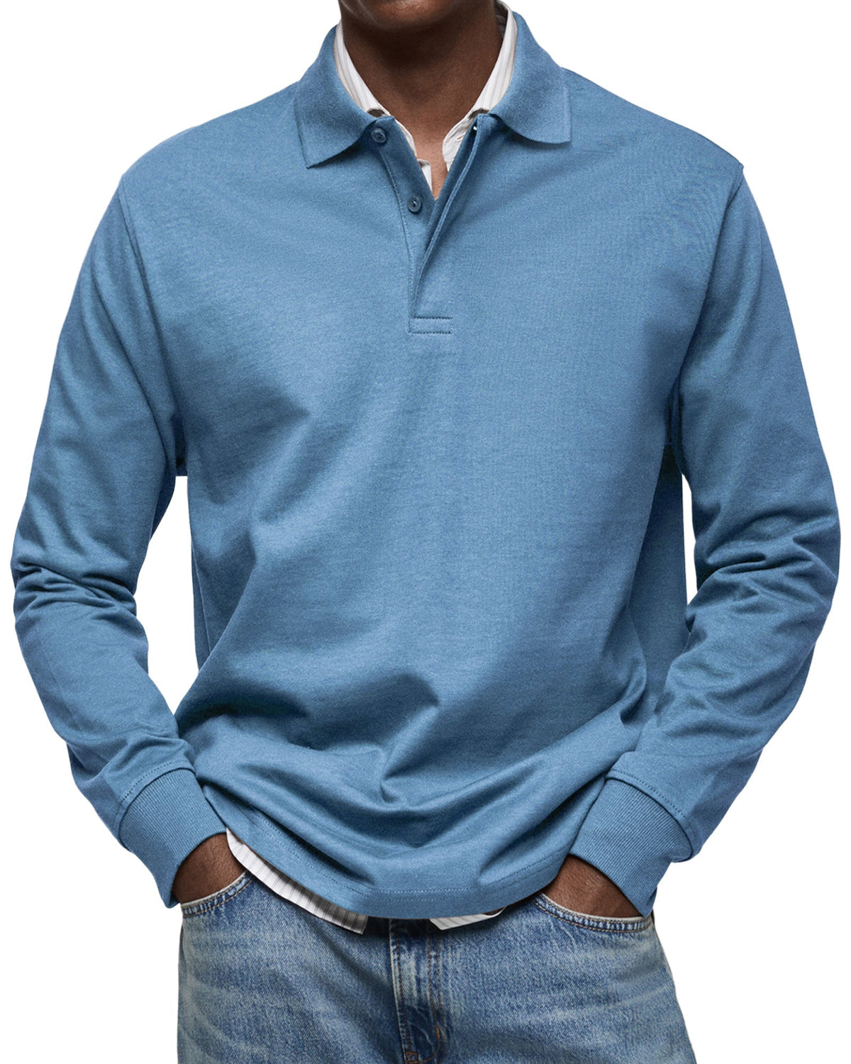 Polo homme luxe manches longues coupe ajustée style soigné
