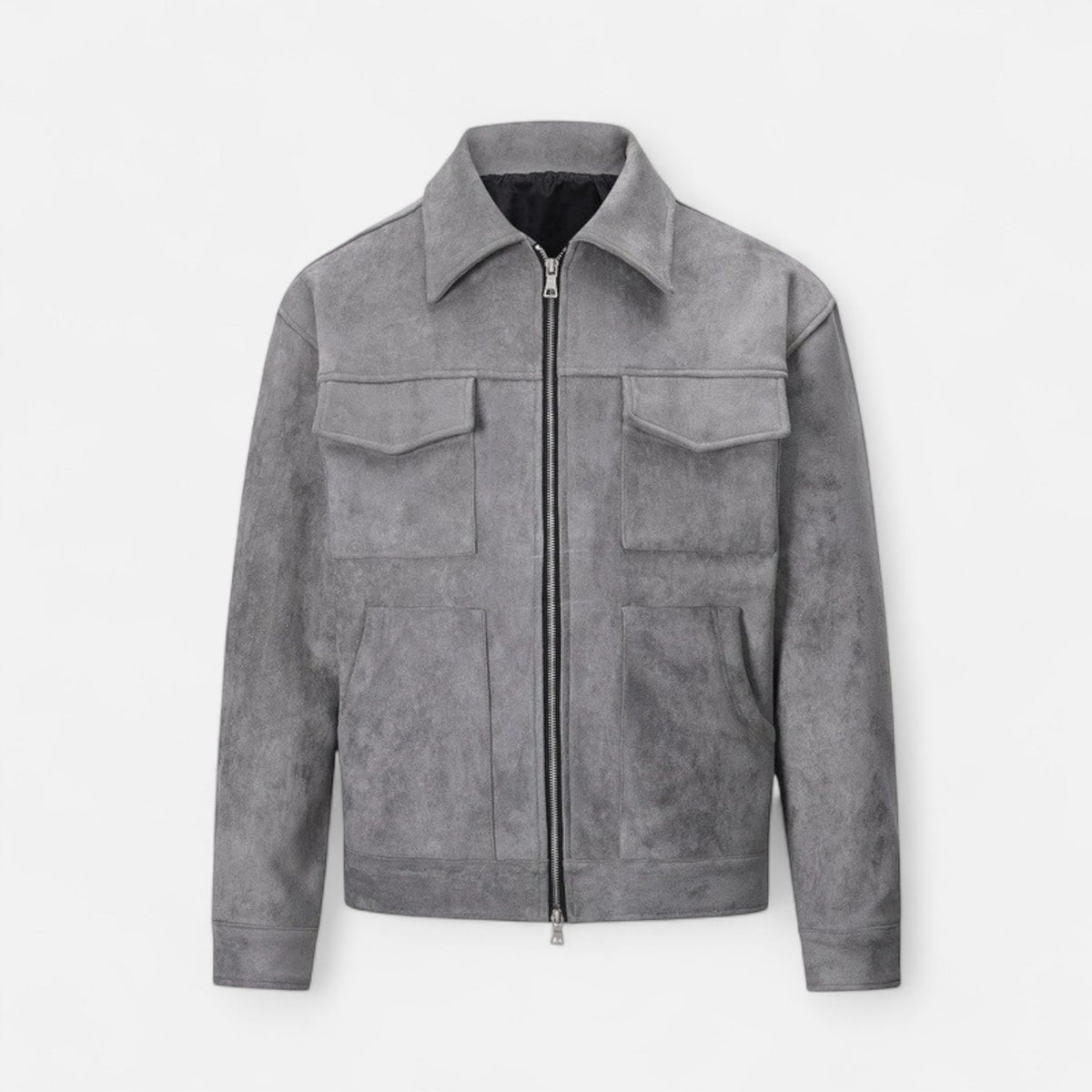 Veste en Suédine Oversize Col à Revers Zippée pour Homme