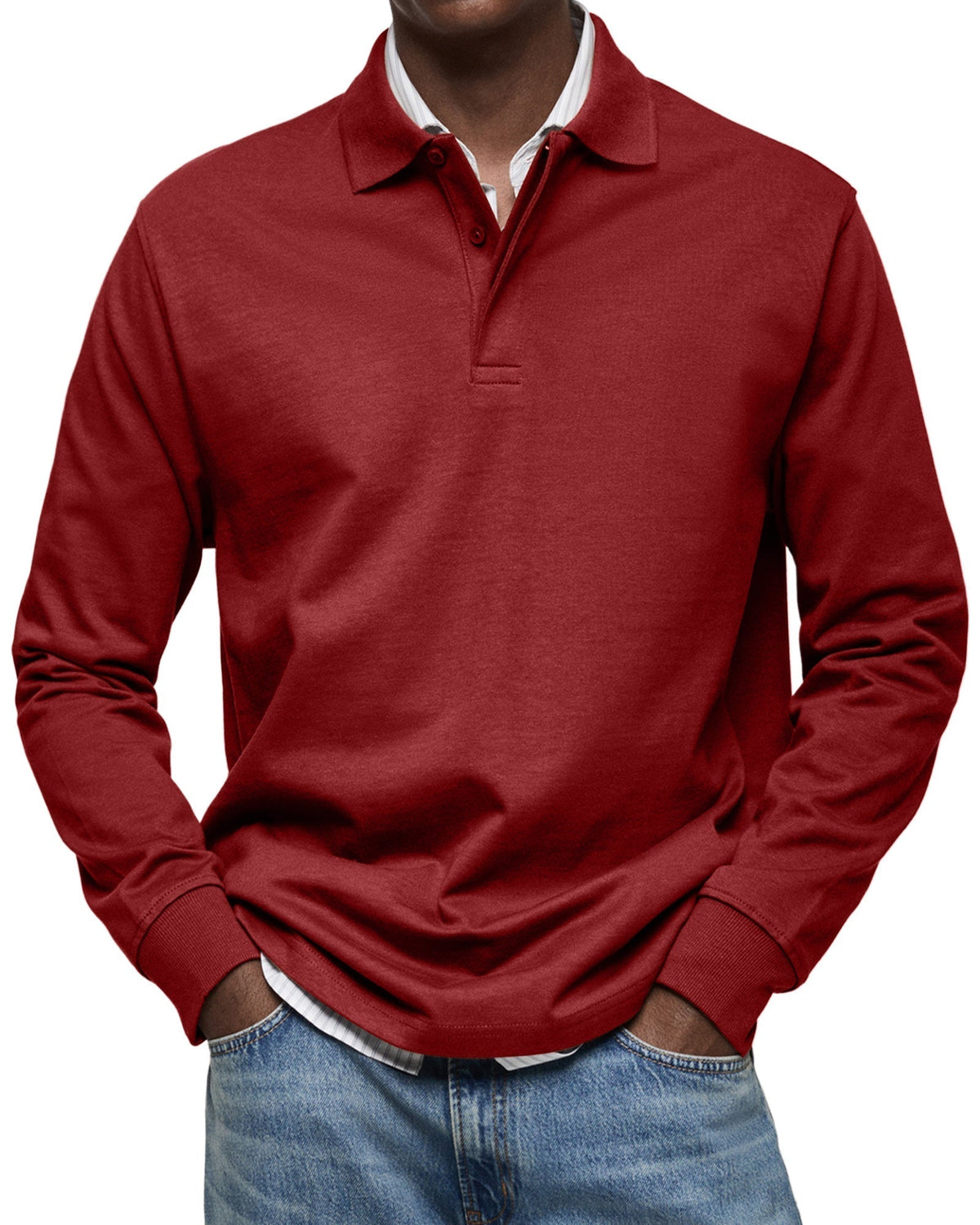 Polo homme luxe manches longues coupe ajustée style soigné