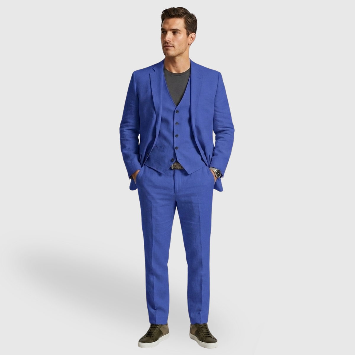 Costume homme trois pièces coupe ajustée veste gilet pantalon