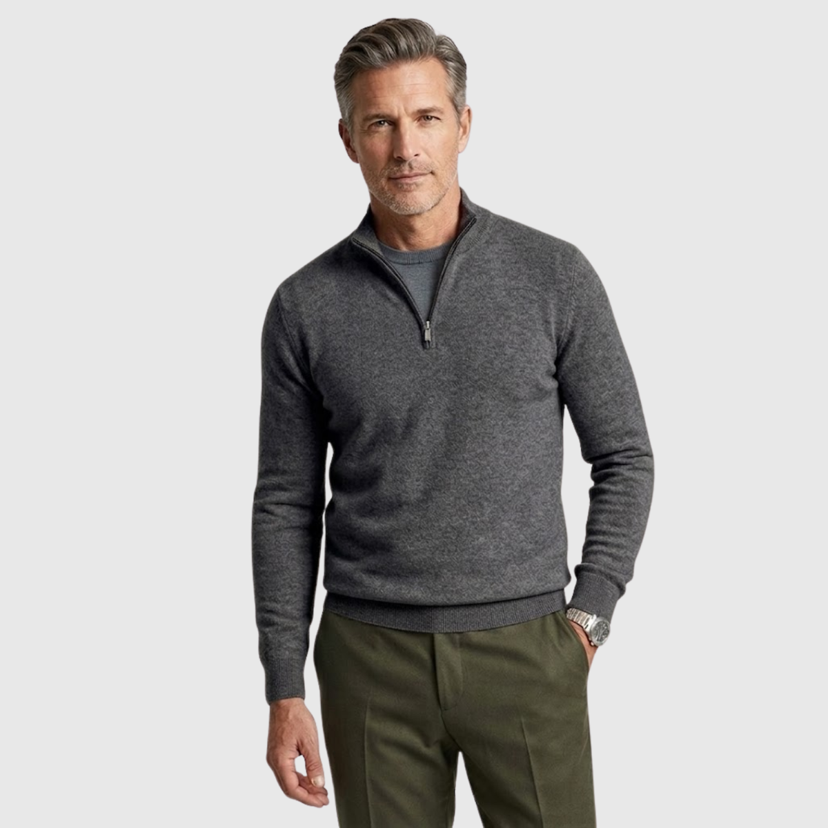 Pull homme col camionneur demi-zip manches longues coupe casual
