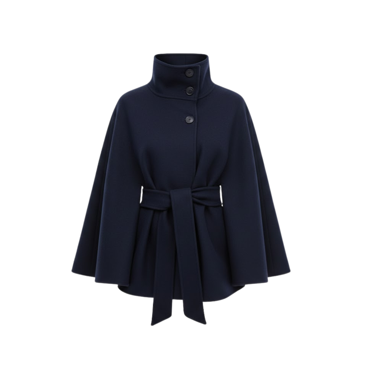 Manteau cape femme structuré ceinture col montant élégant