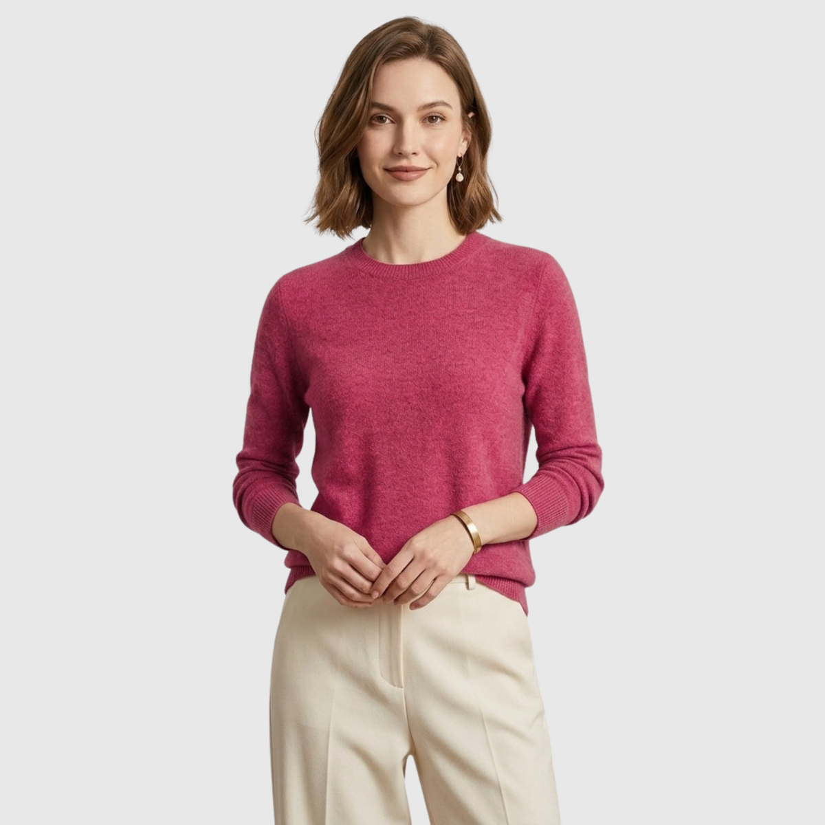 Pull femme cachemire col rond manches longues coupe droite
