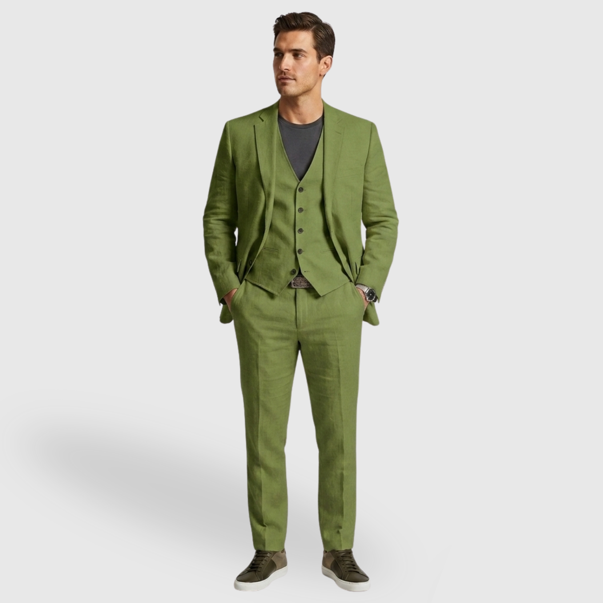 Costume homme trois pièces coupe ajustée veste gilet pantalon