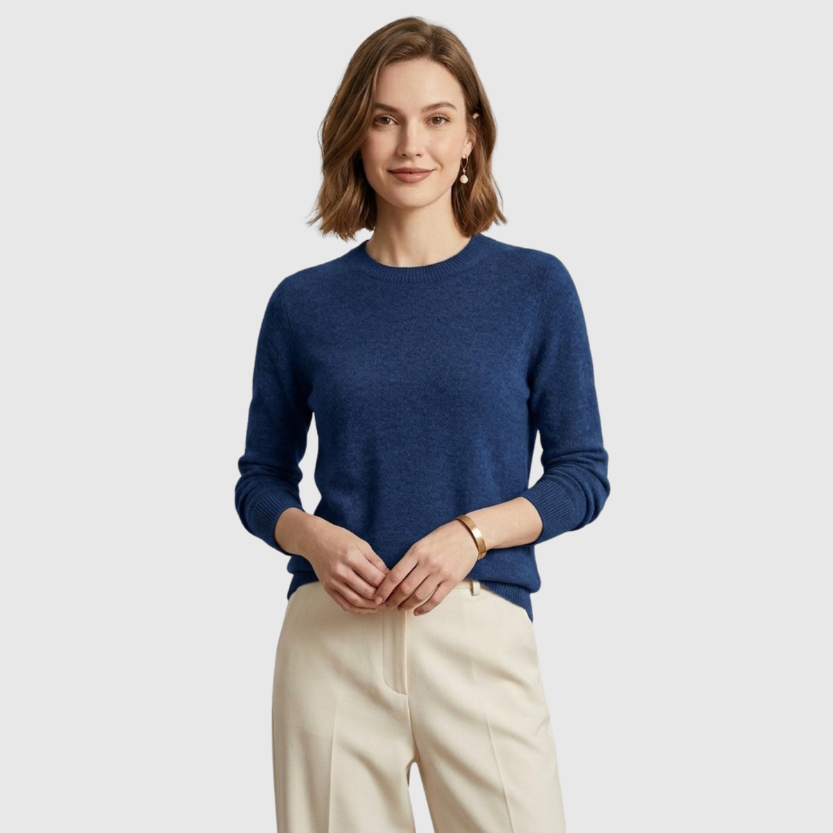 Pull femme cachemire col rond manches longues coupe droite