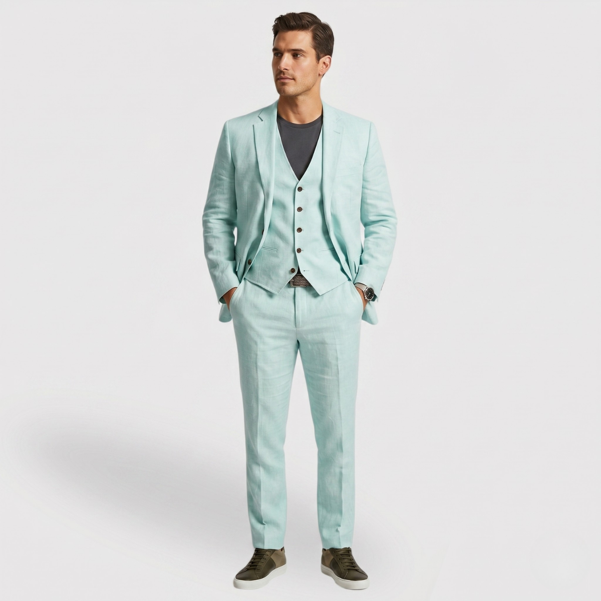 Costume homme trois pièces coupe ajustée veste gilet pantalon