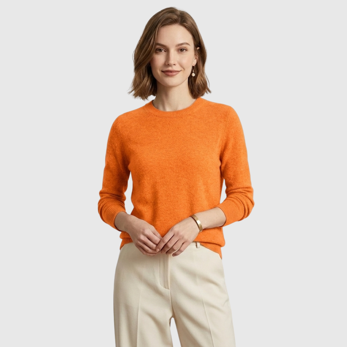 Pull femme cachemire col rond manches longues coupe droite