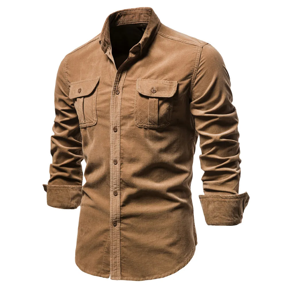 Chemise en Velours Côtelé Coupe Ajustée pour Homme