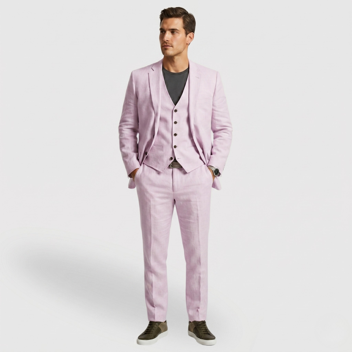 Costume homme trois pièces coupe ajustée veste gilet pantalon