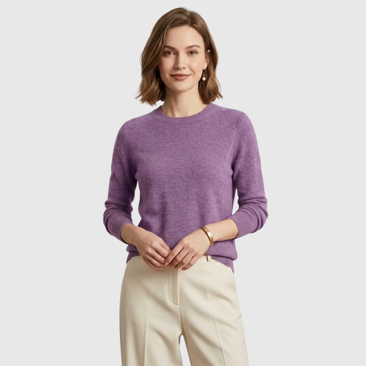 Pull femme cachemire col rond manches longues coupe droite