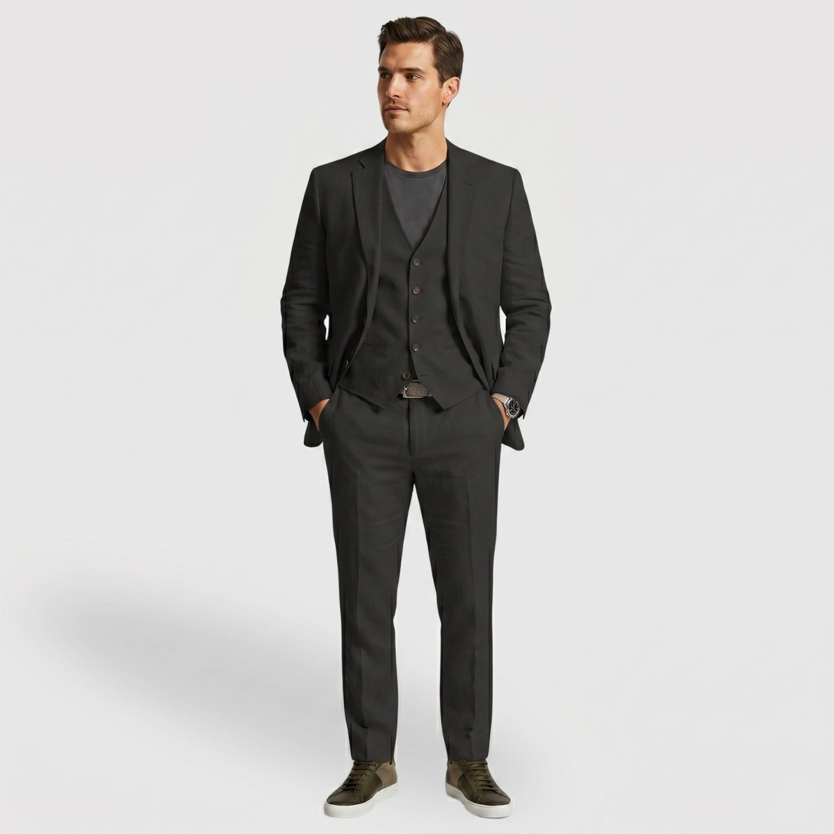 Costume homme trois pièces coupe ajustée veste gilet pantalon