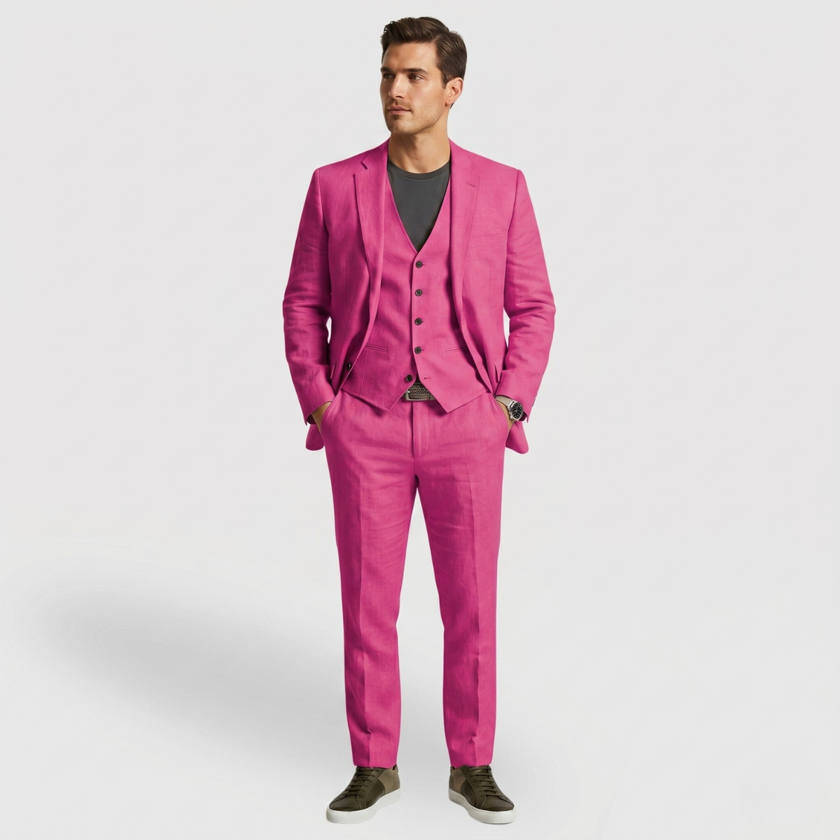 Costume homme trois pièces coupe ajustée veste gilet pantalon