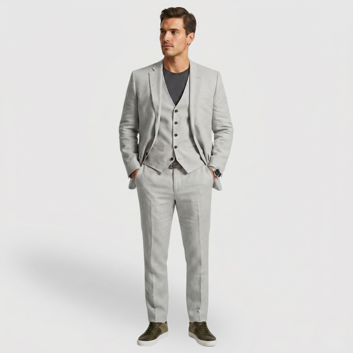 Costume homme trois pièces coupe ajustée veste gilet pantalon
