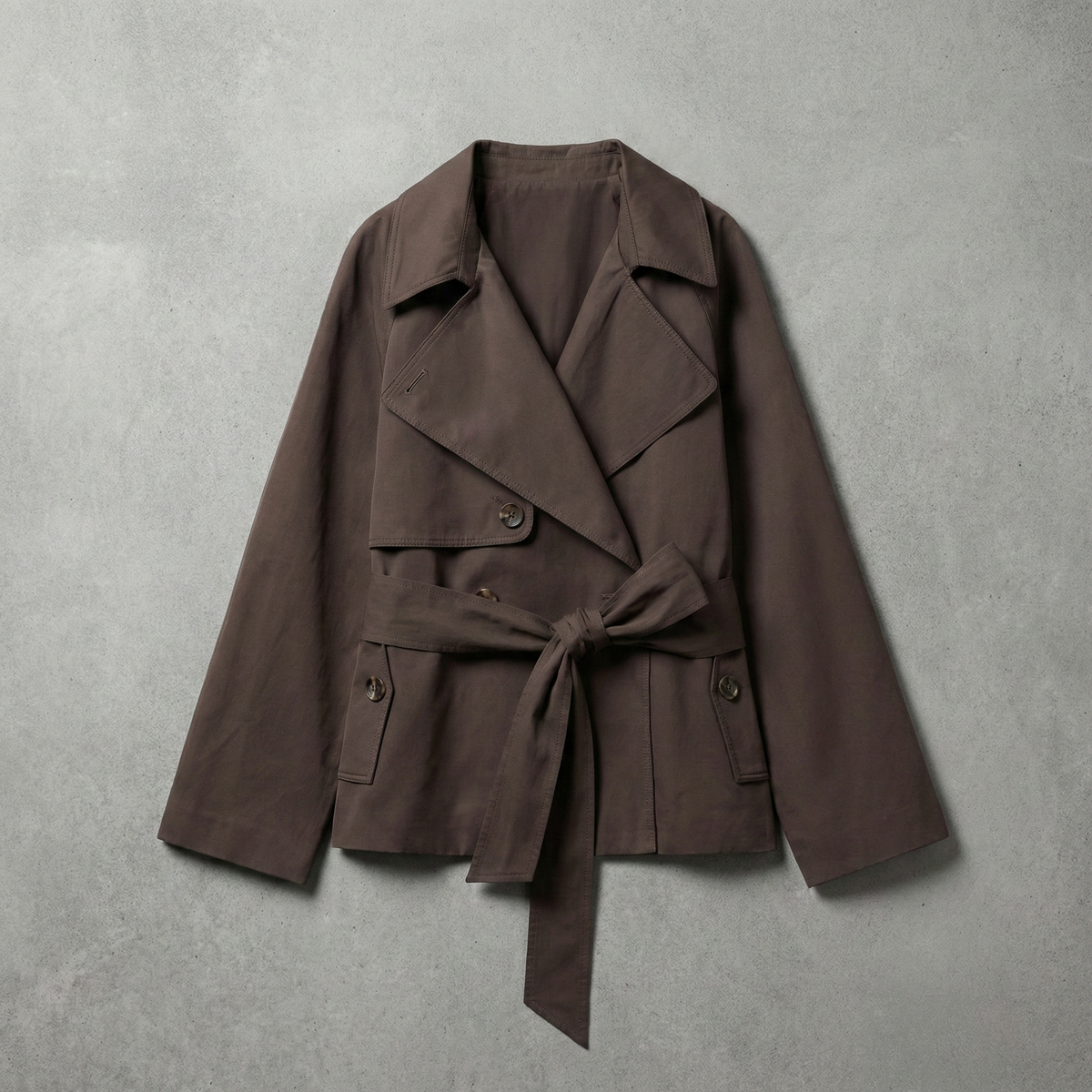 Trench-Coat en Coton Double Boutonnage Ceinturé pour Femme