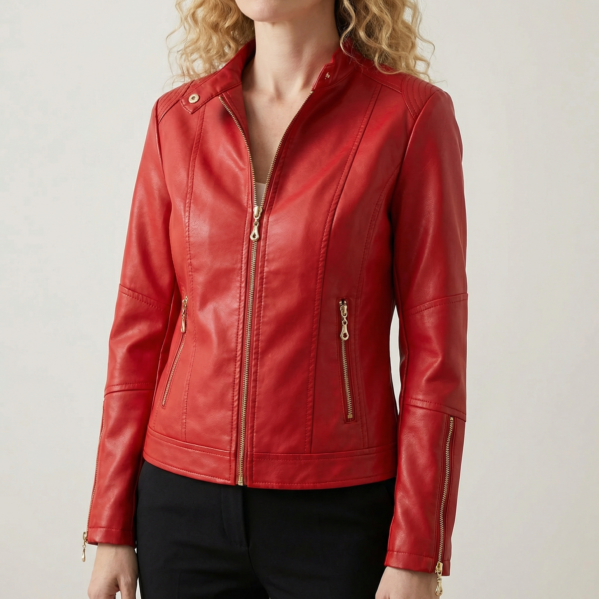 Veste en Similicuir Coupe-Vent Boutons Décoratifs pour Femme