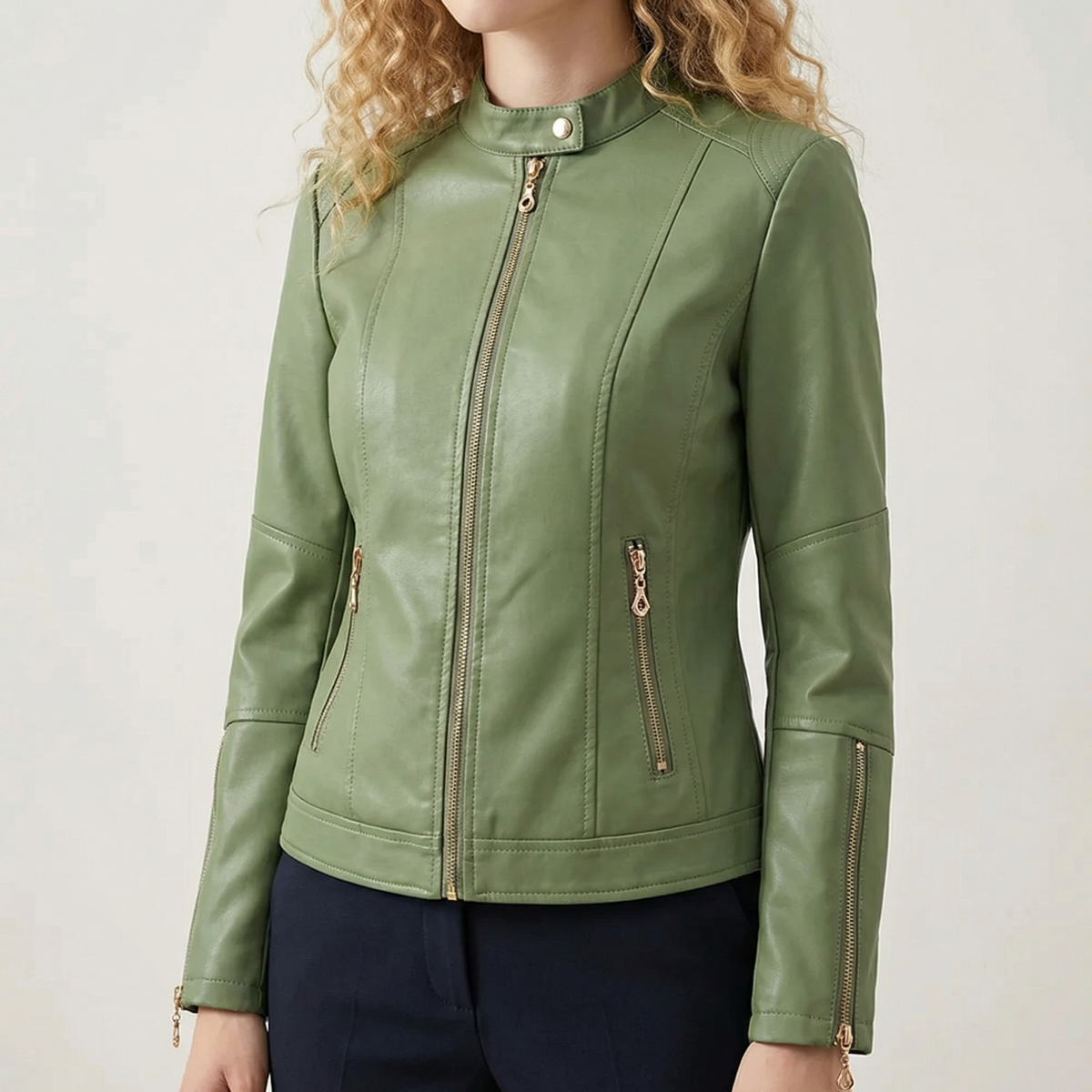 Veste en Similicuir Coupe-Vent Boutons Décoratifs pour Femme