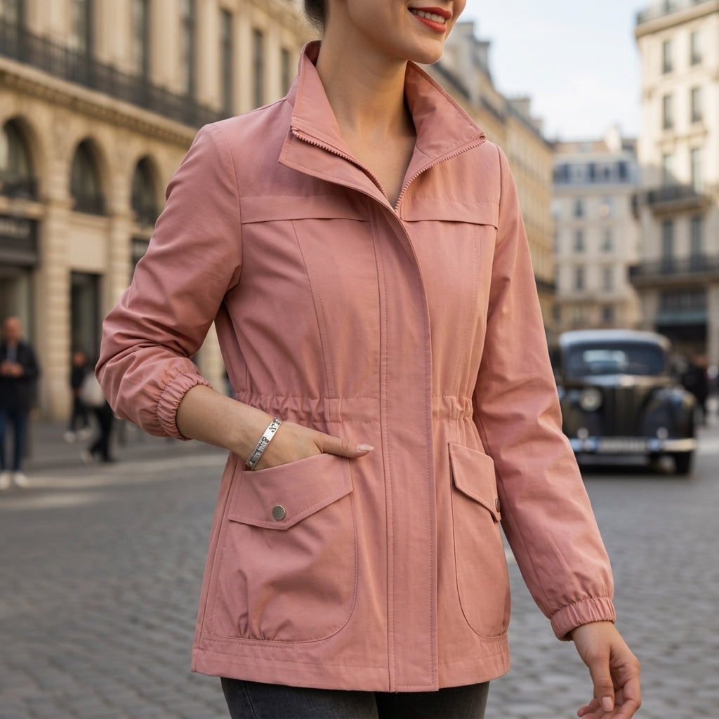 Veste en Coton Zippée Taille à Cordon pour Femme