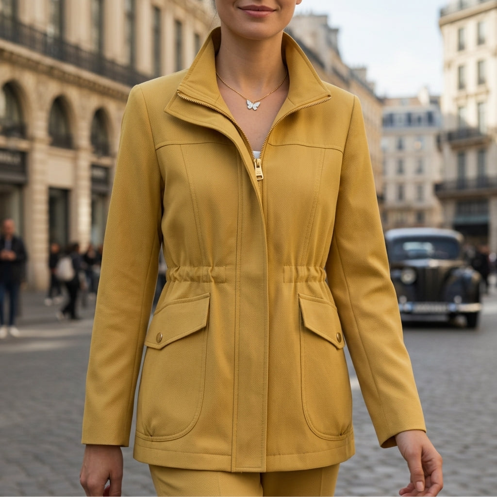 Veste en Coton Zippée Taille à Cordon pour Femme