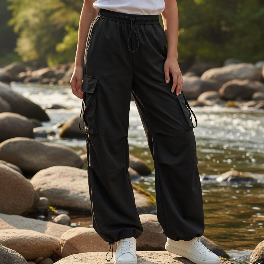 Pantalon Cargo en Coton Taille à Cordon pour Femme