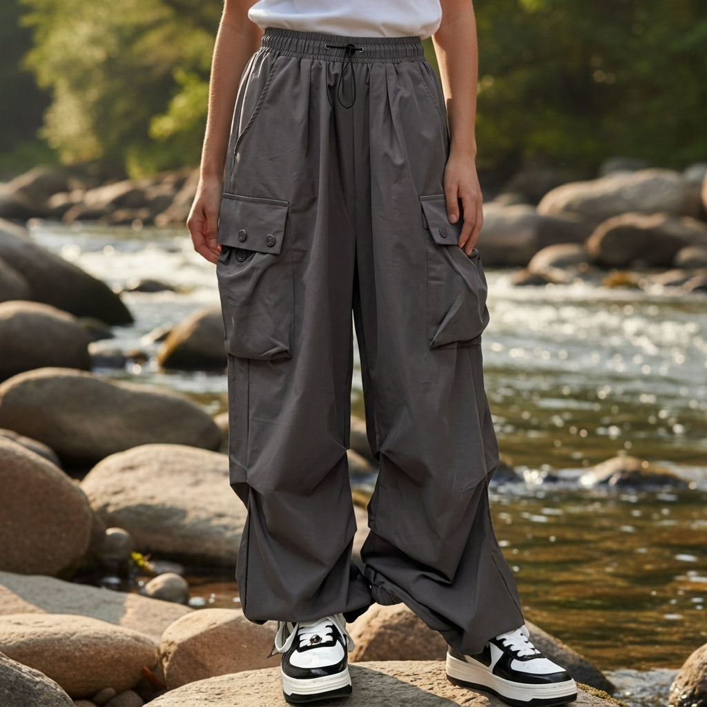 Pantalon Cargo en Coton Taille à Cordon pour Femme