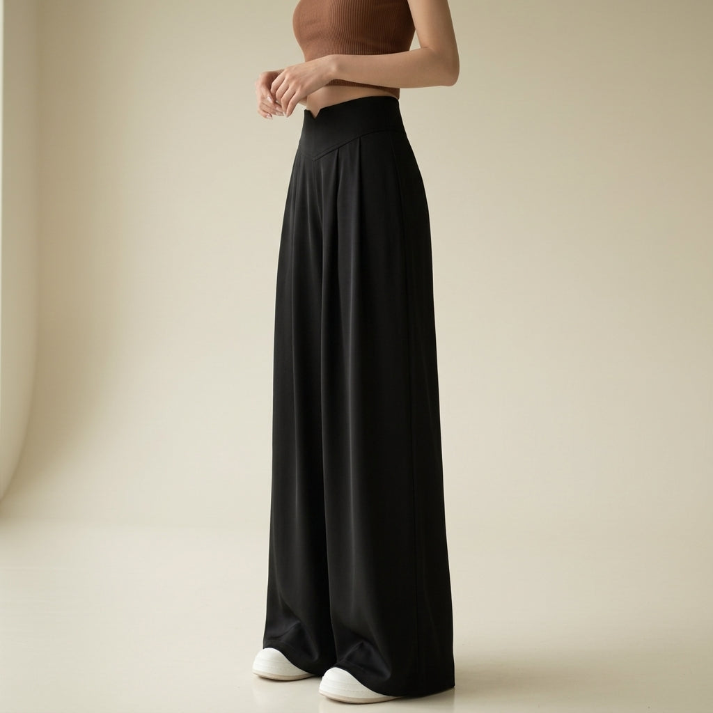 Pantalon en Coton Coupe Tailleur Taille Haute pour Femme
