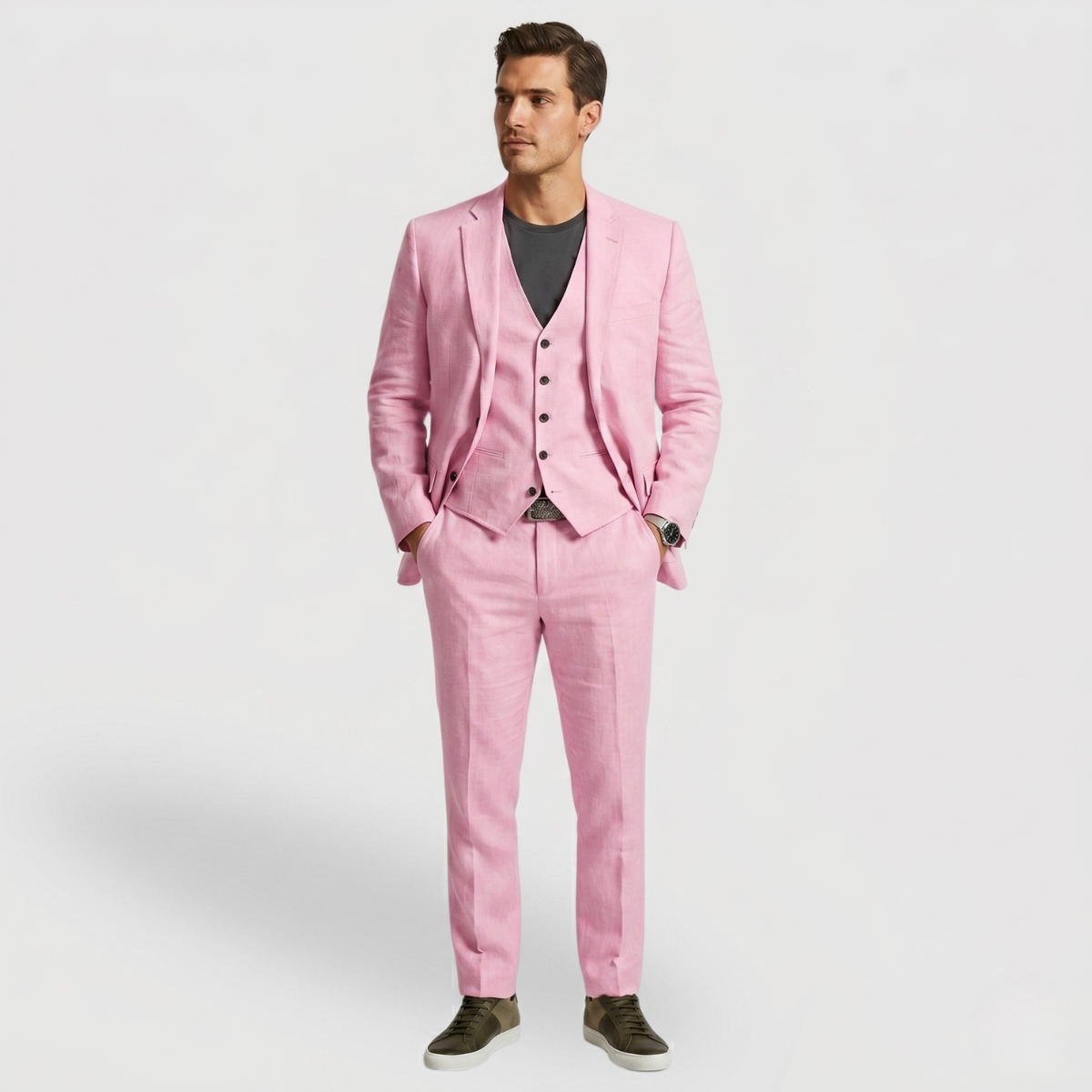 Costume homme trois pièces coupe ajustée veste gilet pantalon