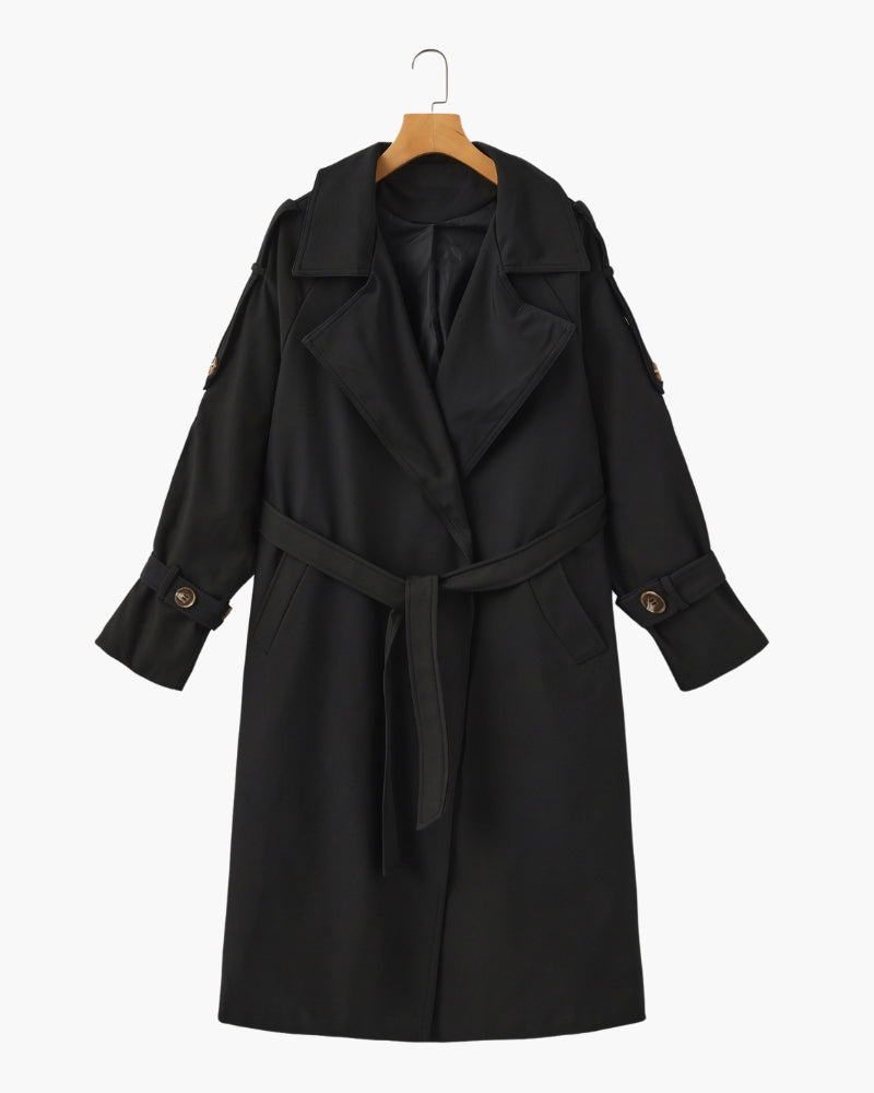 Trench-Coat Larges Revers Ceinture Amovible pour Femme