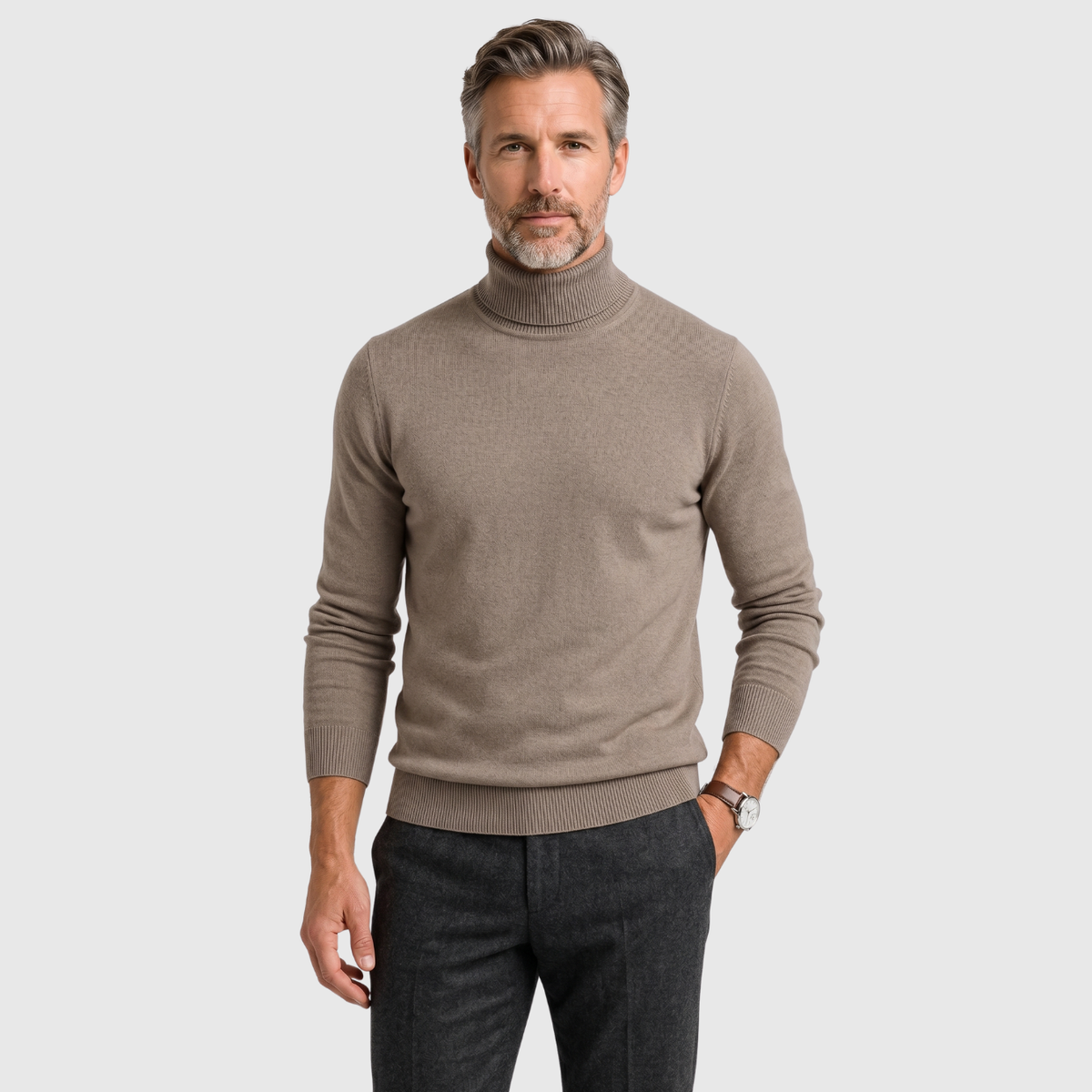 Pull col roulé homme laine vierge manches longues coupe ajustée