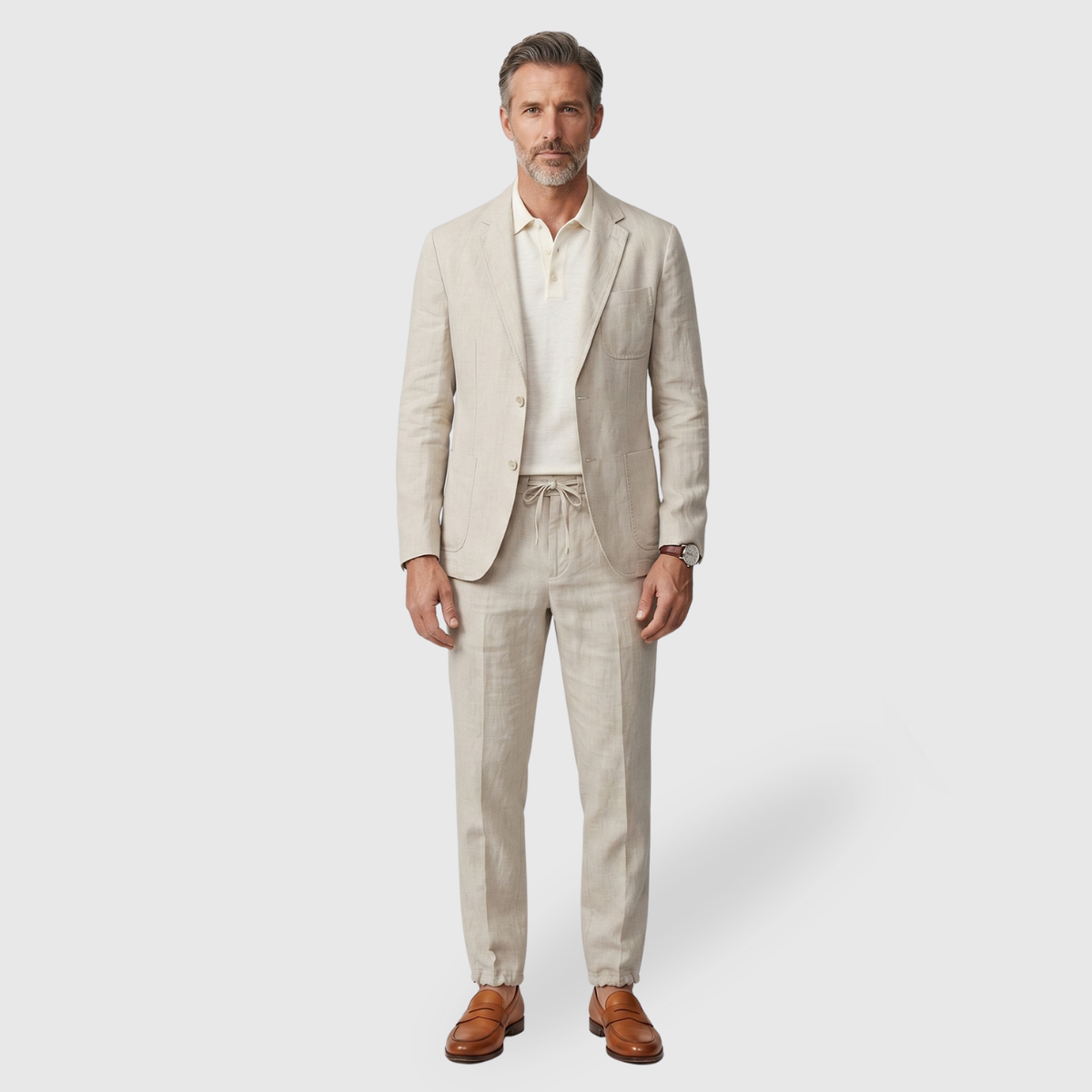Costume homme lin mélange deux pièces blazer pantalon cordon