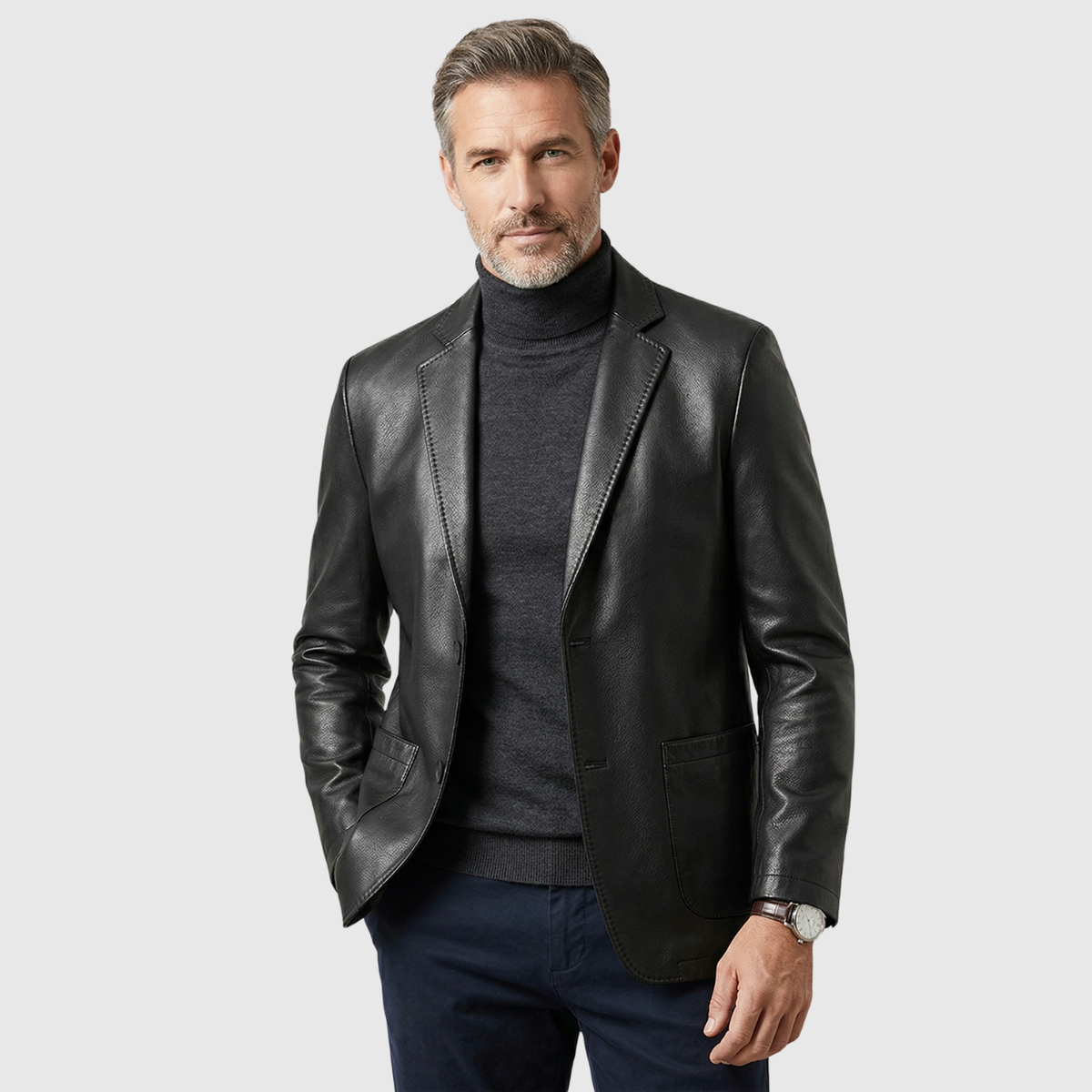 Veste cuir homme agneau style blazer fermeture boutonnée coupe ajustée