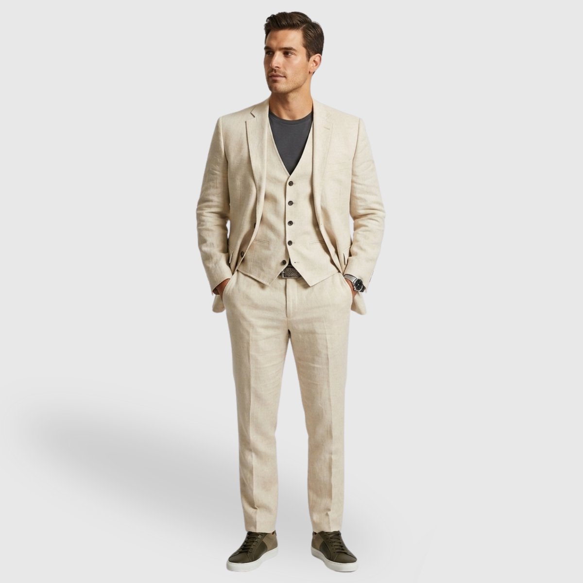 Costume homme trois pièces coupe ajustée veste gilet pantalon