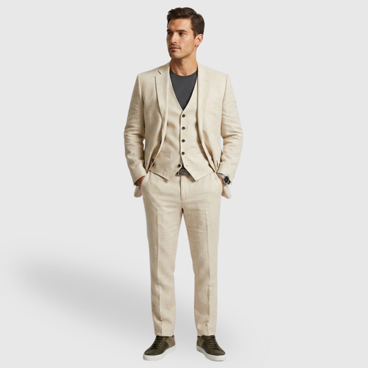 Completo da uomo a tre pezzi dal taglio slim, giacca, gilet e pantaloni