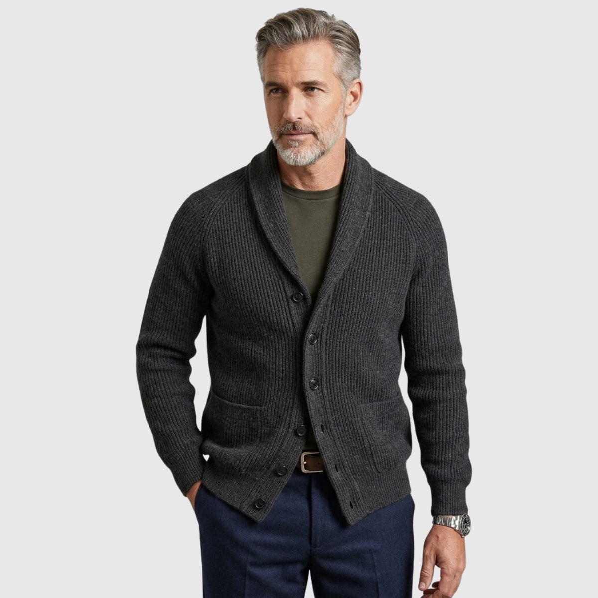 Gilet homme laine col V boutonné manches longues coupe droite