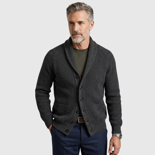 Cardigan da uomo in lana, con scollo a V, bottoni e maniche lunghe, dal taglio dritto